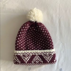 Forever 21 burgundy white pompon beanie OS